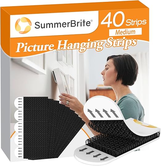 Picture Hanging Strips,Picture Hanger Kit, Removable Damage Free,Picture Hanging Hooks,Black Medium(40Pack)