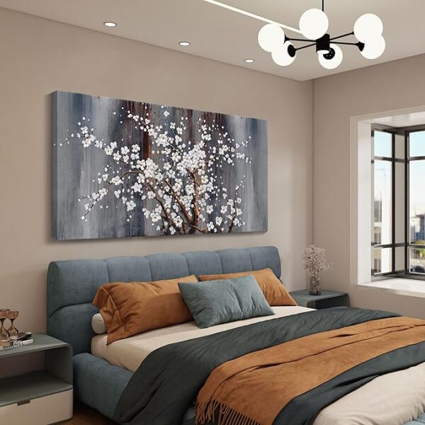 Plum Blossom Canvas Wall Art Brown Wall Decor Living Room Bedroom Pictures for Wall Over Bed Framed Artwork for Wall Modern Canvas Paintings for Wall Decorations Office Decor - Image 4