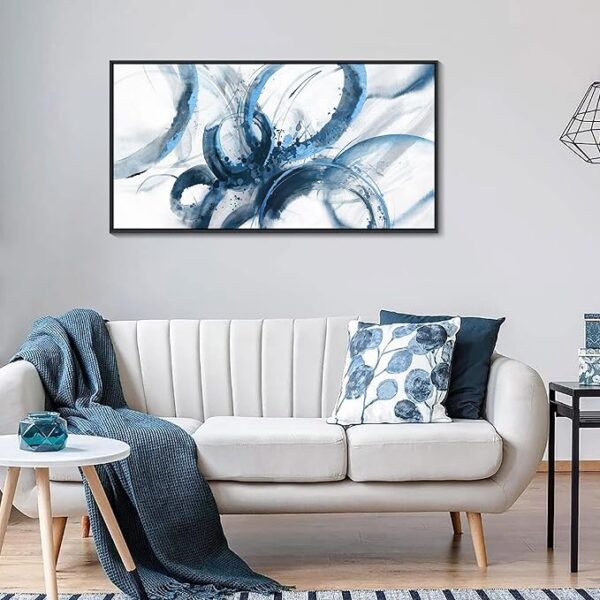 Blue Wall Art Abstract Wall Decor Pictures for Living Room Wall Decoration Print Pictures Canvas Framed Artwork Paintings for Office Above Bed Wall Decor 20×40IN - Image 2