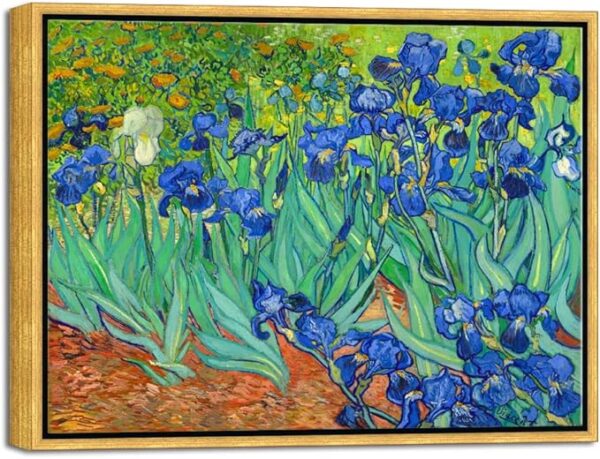 Framed Wall Art Canvas Prints Irises By Van Gogh Famous Flowers Oil Paintings Reproduction Abstract Canvas Prints for Home Living Room Decorations Bronze Gold Frame