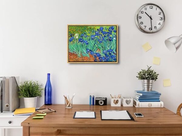 Framed Wall Art Canvas Prints Irises By Van Gogh Famous Flowers Oil Paintings Reproduction Abstract Canvas Prints for Home Living Room Decorations Bronze Gold Frame - Image 2