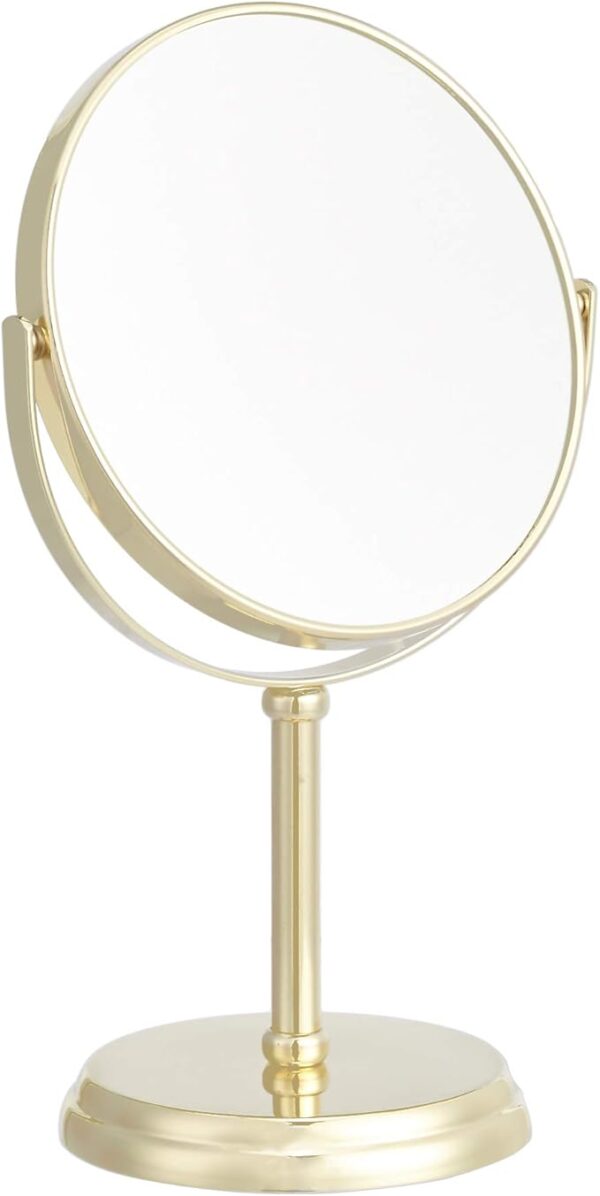 Tabletop Mount Vanity Round Mirror, 1X/5X Magnification, Iron, 7.2"L x 4.92"W, Gold