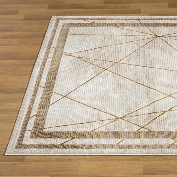 Geometric Area Rug - 4x5 Premium Carpet for Home & Office - Decorative Indoor Rugs for Living Room - Soft & Plush Rugs for Bedroom - Medium Pile, Stain-Proof, Non-Slip Backing - Gold Beige - Image 4