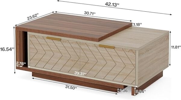 Tribesigns Extendable Coffee Table with 2 Storage Drawers, Dual-Tone Center Table with Sliding Tabletop, Multi-Functional Hidden Storage Wooden Rectangle Cocktail Table for Living Room (Walnut & Oak) - Image 2