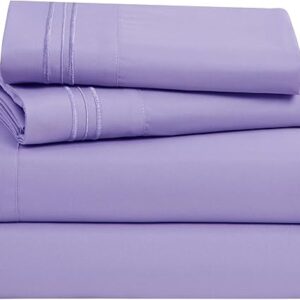 Clara Clark Bed Sheets, Premier 1800 Series 4 Piece Bed Sheet Set, Deep Pocket, Wrinkle, Fade, Stain Resistant, Luxury Soft Bedding Sheets & Pillowcases, King, Lavender