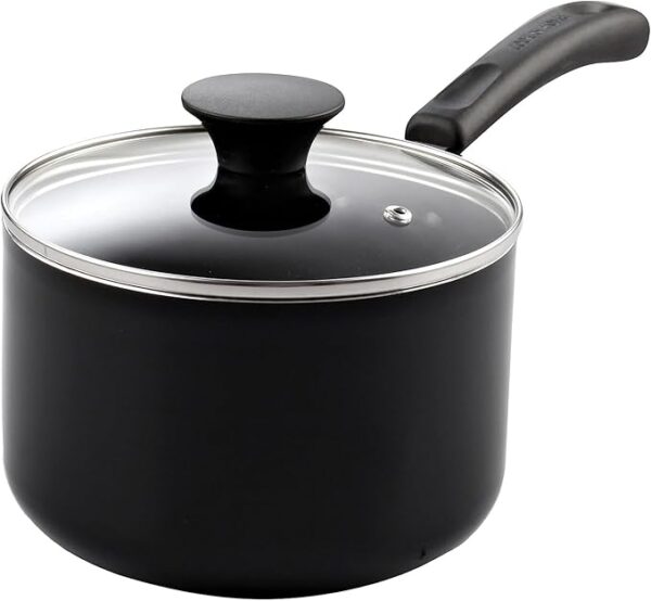 Nonstick Sauce Pan with Glass Lid 3-Qt, Multi-purpose Pot Saucepan Kitchenware, Black, Aluminum