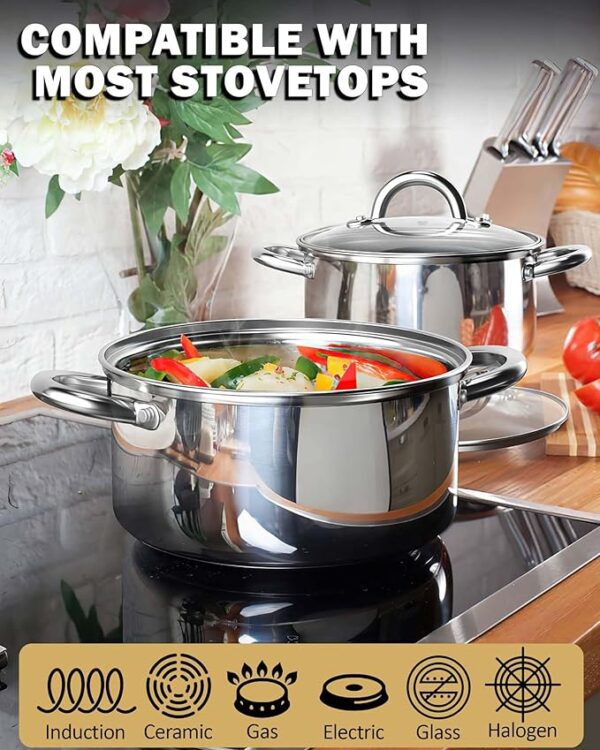 5.5-Quart Sauce Pot Stainless Steel Stockpot with Glass Lid, Basics Saucier Casserole Stock Pot - Image 3