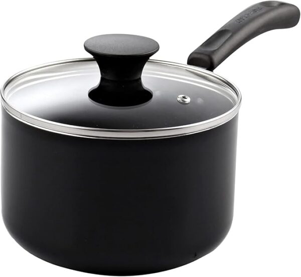 Nonstick Sauce Pan with Glass Lid, 1-Quart Saucepan Non Stick Small Cooking Milk Aluminum Pot, Black