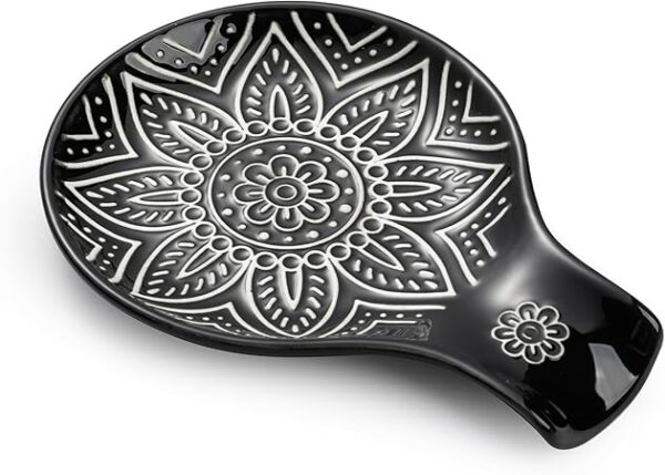 Ceramic Spoon Rest, 7.48 Inches Spoon Holder for Kitchen Counter, Kitchen Accessories, Dishwasher Safe, Black