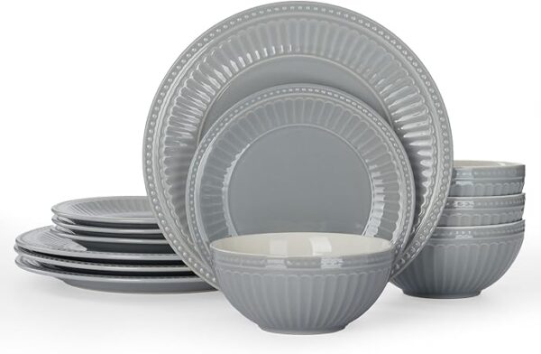 Plates and Bowls Set, 12-Piece Dishes Set for 4, Scratch Resistant Kitchen Dishes Dinnerware Set